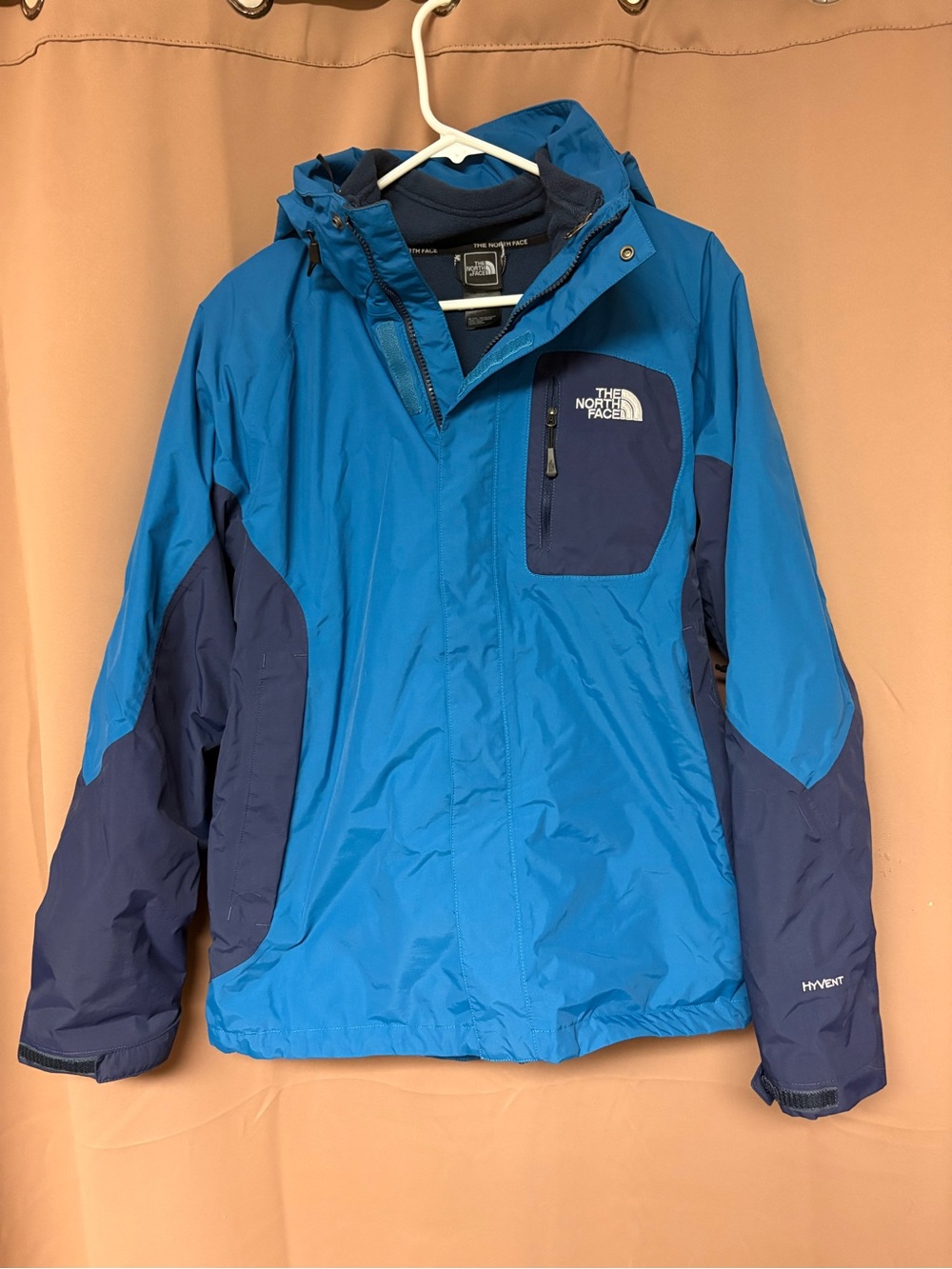 The North Face HyVent Jacket Men's Medium Blue Waterproof Shell Fleece Zip Lined